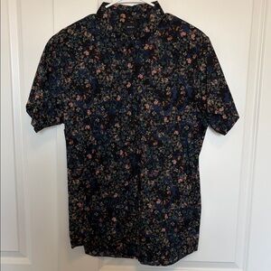 RVCA Men's Floral Button Down Shirt - Black and Pink